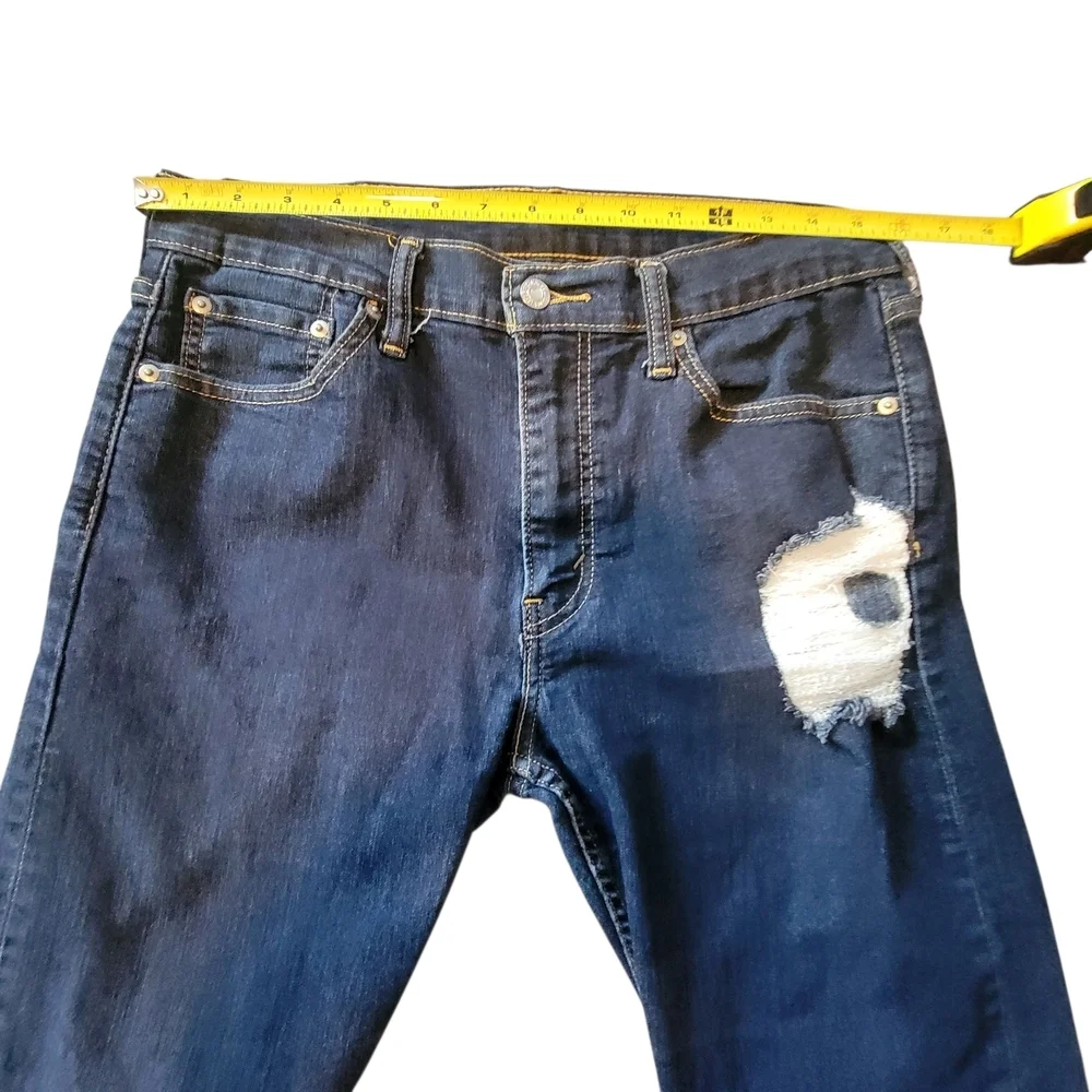 Levi's 513 Blue Dark Wash Distressed Jeans Men's Classic Size 32 X 32